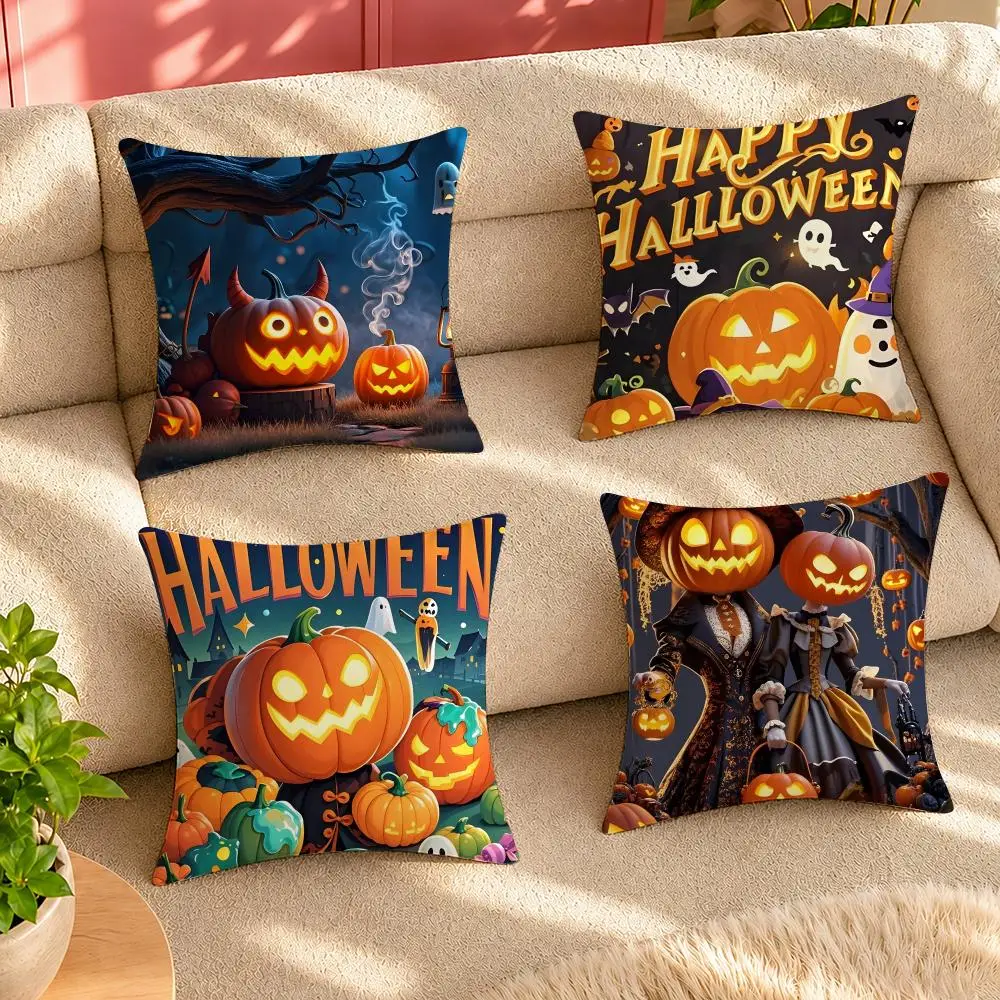 Halloween Cushion Cover Case Anti-dustmite Pillowcase Invisible zipper silky short plush Sofa cushion cover