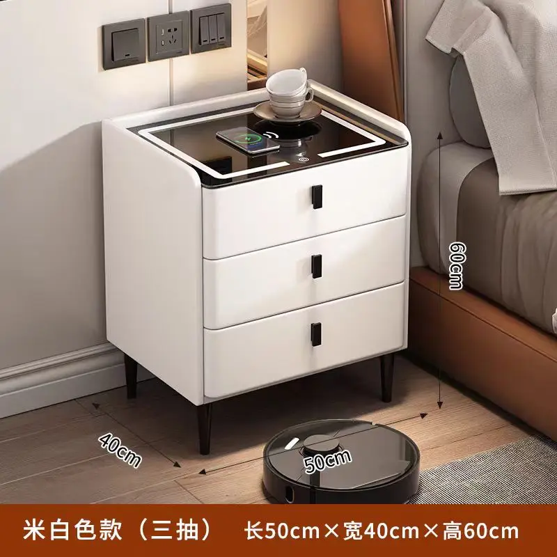 Simple smart bedside table Bedroom multi-function wireless charging Bluetooth audio fingerprint lock Solid wood bedside cabinet