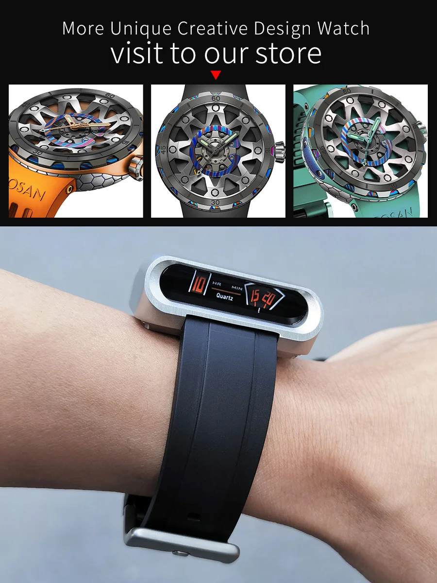 Men Unique Top Luxury 316L Stainless Steel Super Car Racing Driver Sport Jump Hour Futuristic Retro Creative Quartz Watches