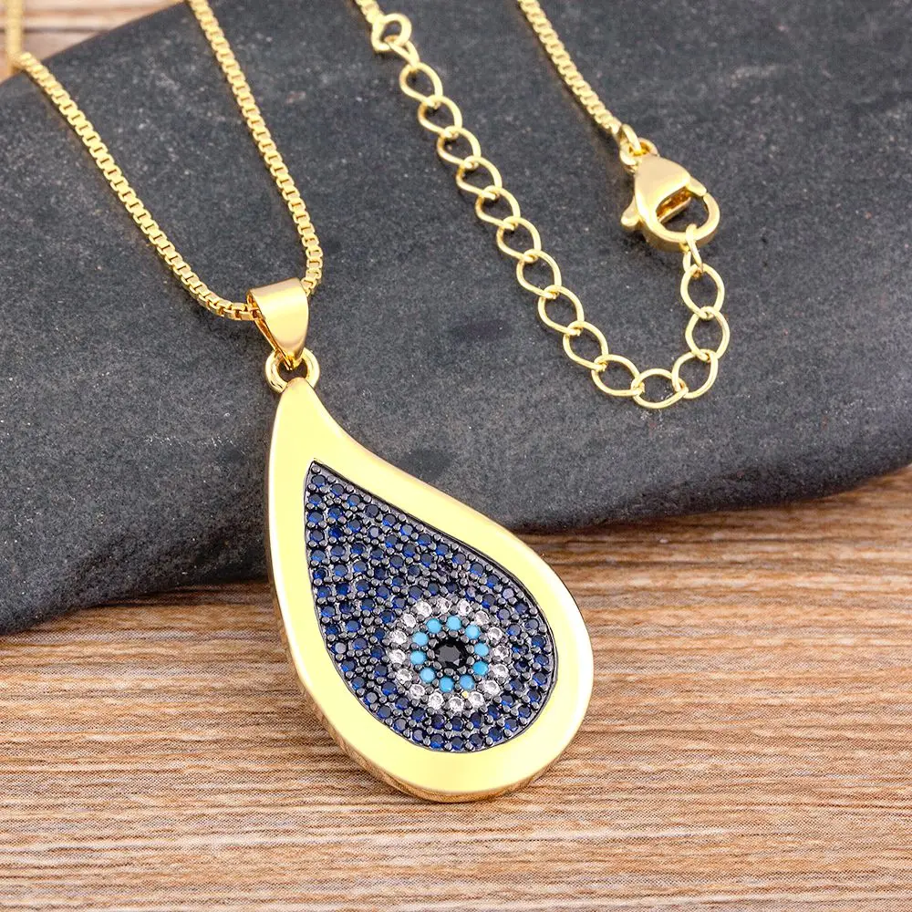 

Nidin Fashion Water Drop Pendant Necklace Clavicle Chain Blue Evil Eye Trendy Rhinestone Jewelry Temperament Party Wedding Gift