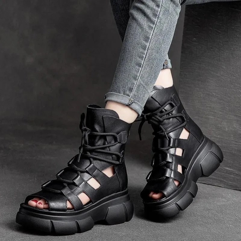 Platform Sandals Women Wedge High Heels Shoes Women Buckle Leather Canvas Summer Zapatos Mujer Wedges Woman Sandal