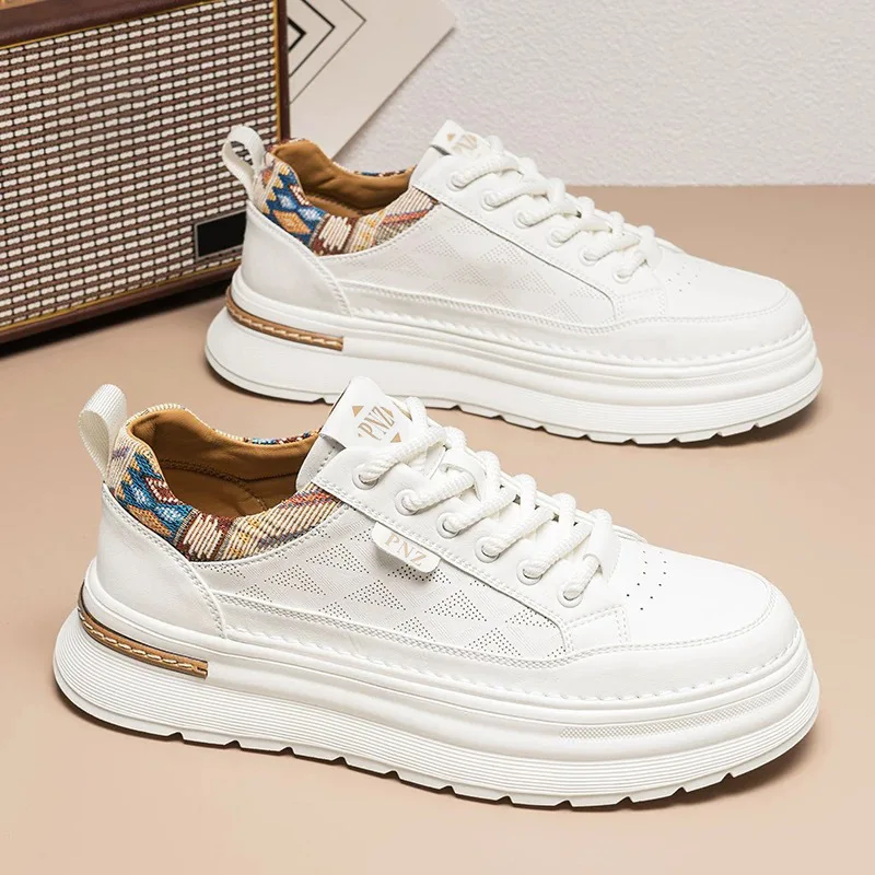 

Spring Men's New Breathable White Shoes Men's Trendy Versatile Thick soled Sports and Leisure Board Shoes Trendy Shoes