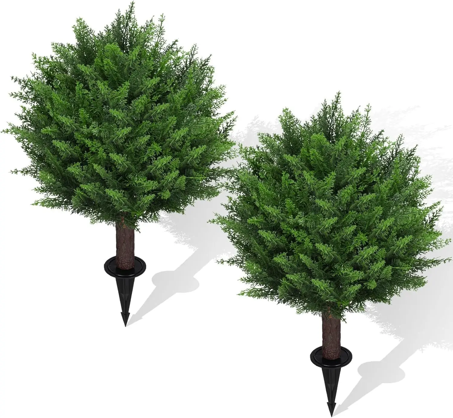 

Set of 2 Artificial Cedar Topiary Ball Trees with Ground Spike, UV Resistant for Outdoor Garden Decor
