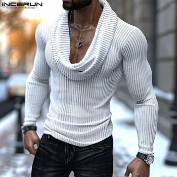 インセルン-メンズ長袖ニットセーター,Vネック,無地,ストリートウェア,カジュアルファッション,秋,2022