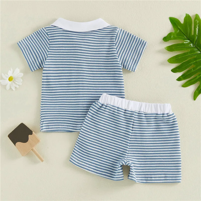 0-4years Baby Boys Summer Outfit Striped tops palm leaf Tree Embroidery shirt Shorts 2Pcs Set for toddler boys