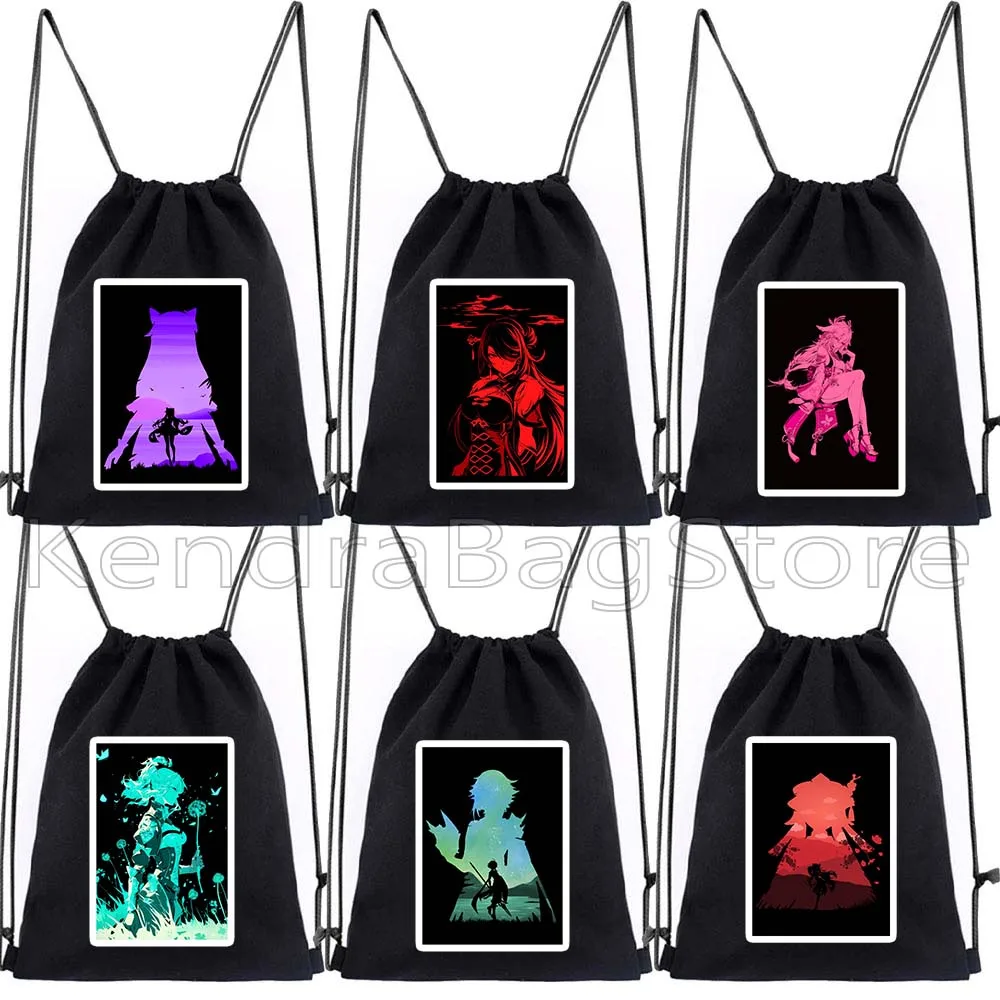 Genshin Impact Gifts Hu Tao Keqing Xiao Jean Lisa Yae Miko Raiden Shogun Amber Fischl Drawstring Bag Soccer Backpack Sackpack