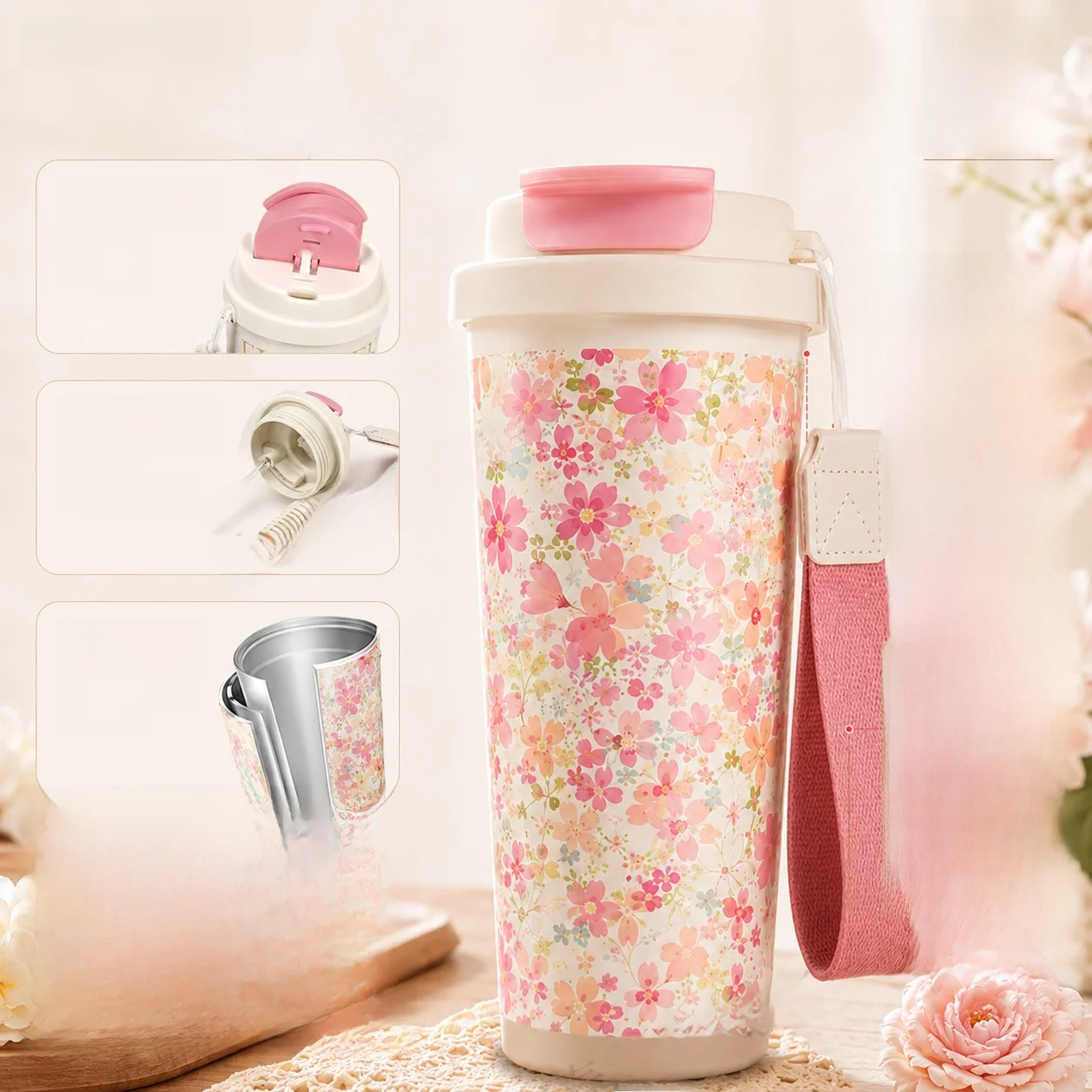 Ladies Portable Large Capacity Insulated Water Bottle Stylish Compact Beverage Container with Tea Separator German 316L Stain...