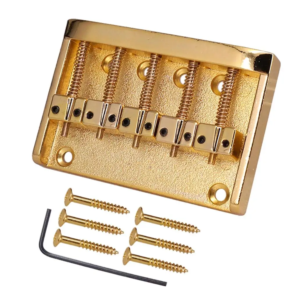 Golden 5 String Bass Bridge Zinc Alloy Heavy Duty Vintage Style Replacement for Electric Bass Parts and Accessories