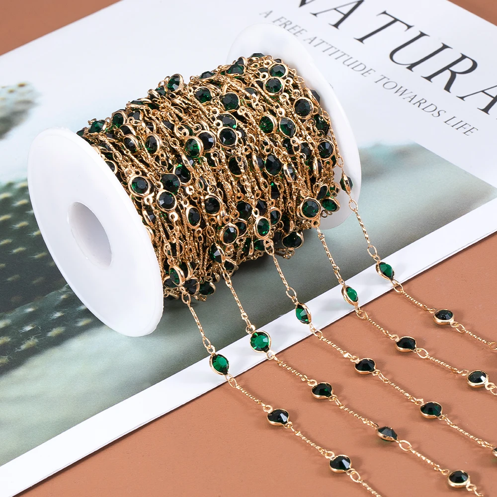 

Цепочка с зелеными стеклянными бусинами, стержень из меди для изготовления ювелирных изделий «сделай сам», фурнитура для женского ожерелья, браслета, 1 метр