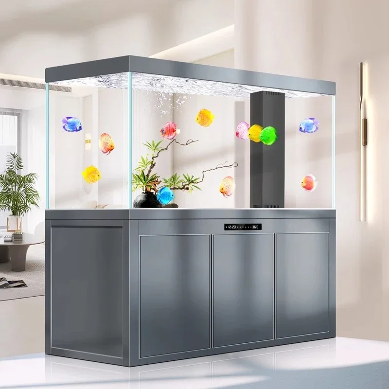 Fish tank aquarium large living room household floor-to-ceiling ultra-white glass High Quality