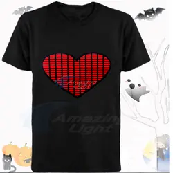Men's T-shirt 100% Cotton Love Heart Shape Logo Light Up LED  T shirt Sound Activated Flashing El Panel T-shirt