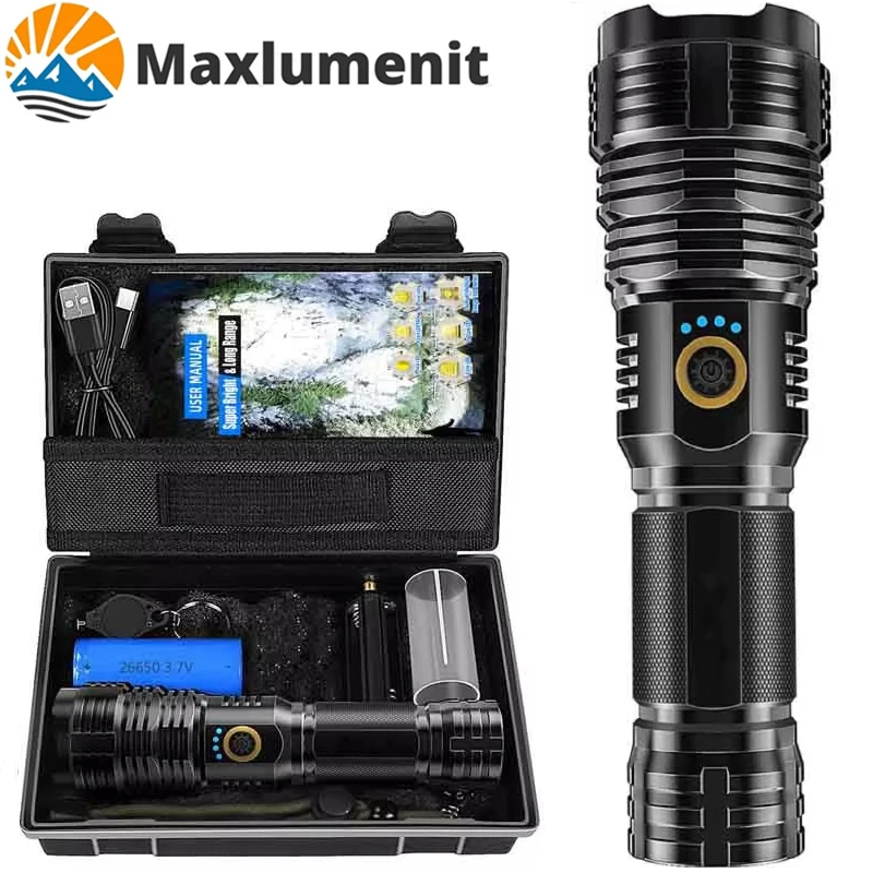 Powerful 80000 High Lumen LED Flashlight XHP70 Tactical Torch USB Rechargeable Waterproof Lamp Ultra Bright Lantern Camping