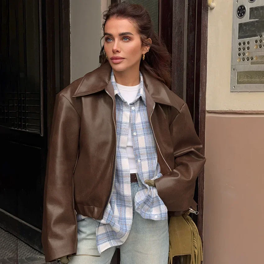 Vrouwen Lente Herfst Angola Rood Leren Jas Rits Motorjassen Bomberjack Mode Bovenkleding TopsKleding Jas Streetwear