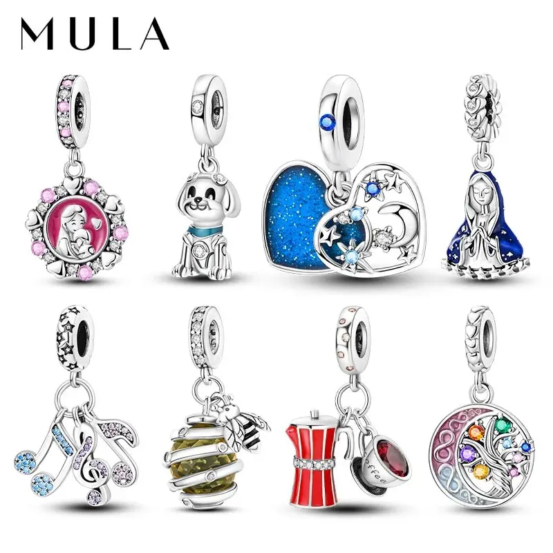 MULA 1PC Silver Plated Charms Fit Original Bracelet Making Coffee Bee Dog Pendants Jewelry Gift