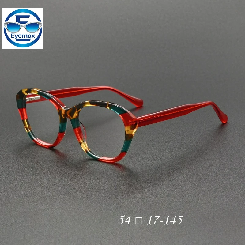 

2026 New Fashion Vintage Round Optical Eyeglasses Frame Women Men Acetate Colorful Tortoise Prescription Glasses Frame 54-17-145