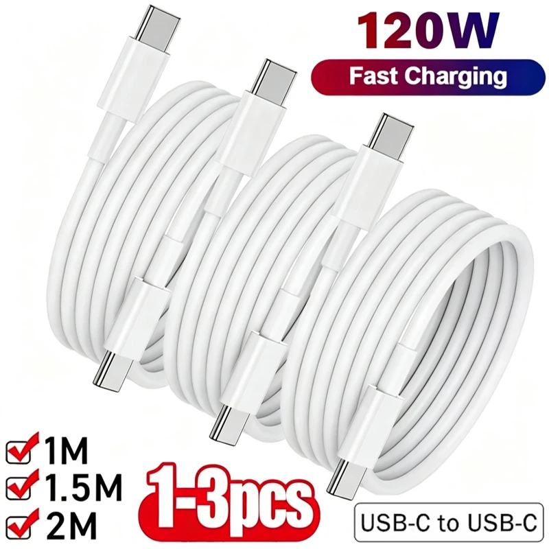 1-3Pcs 120W Dual USB-C To Type C Super Fast Charging Data Cable For IPhone17 Samsung Huawei Quick Cord Transfer Wire 1m/1.5m/2m