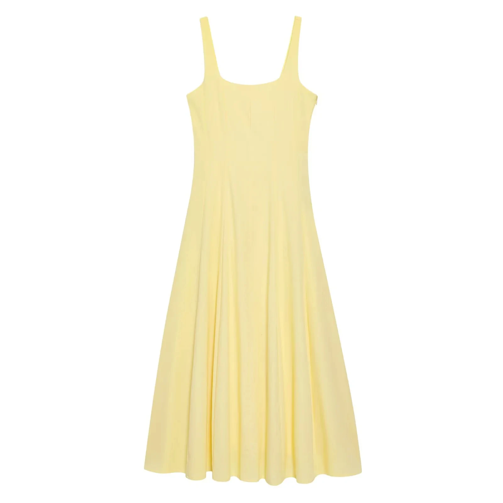 فستان صيفي جديد بتصميم بسيط وياقة مربعة من قماش مختلط بحمالة رقبة وطول متوسط للسيدات مصنوع من ألياف البوليستر