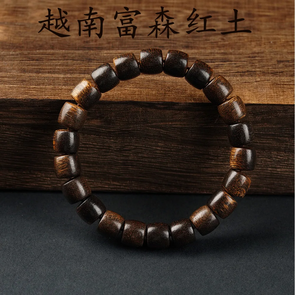 

Натуральный вьетнамский браслет Phuoc Son с красной землей и агаровым деревом 0,9 см, пухлые бусины-бочонки, унисекс, коллекционные украшения, подарок на праздник