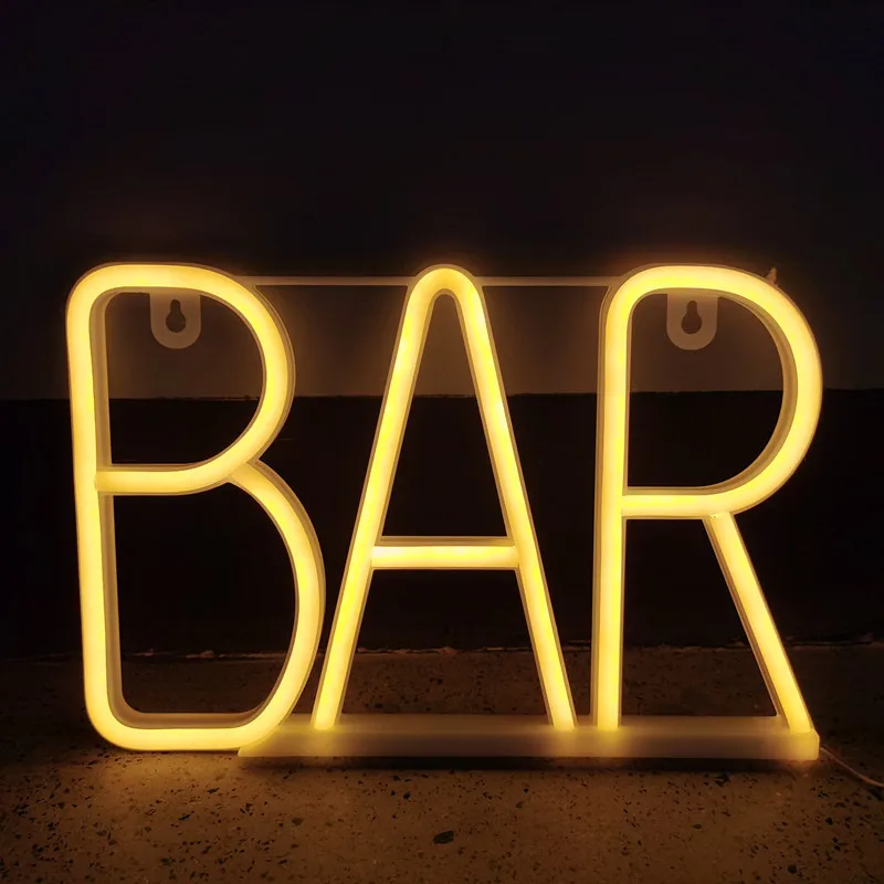 BAR Neon Sign Light LED Letter Neon Lamp Tube Christmas Decoration  Pendant KTV Party Bedroom Home Decor Festival Kids Gift