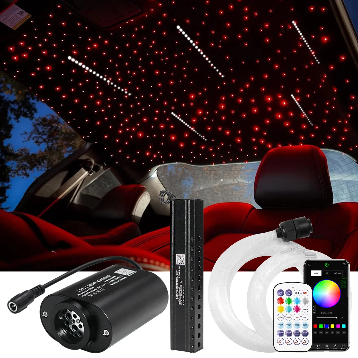 

DC12V Mini 6W Twinkle Meteor Led Fiber Optic Light APP Sound Control Car Starry Sky Fiber Optic Star Ceiling Lights Kit