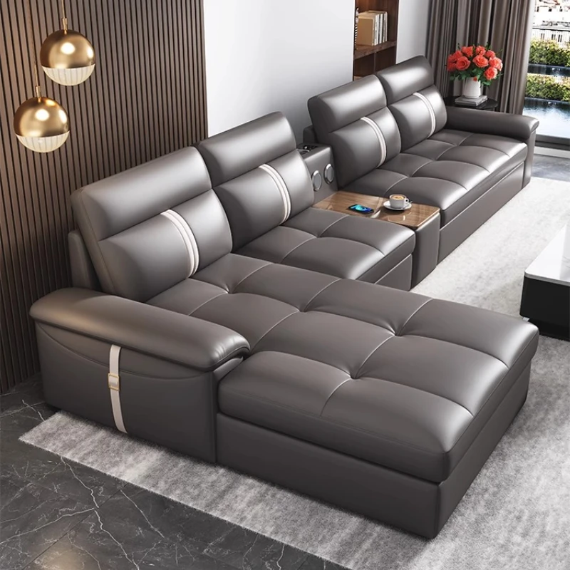 

Genuine Leather Recliner Sofas Small Apartment Multifunction Relax Armchairs Design Sofa Elegant Leather Divano Letto Furnitures