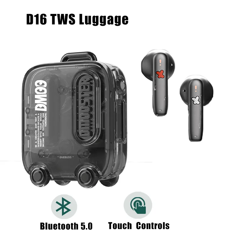 DMOOSTER D03 Luggage TWS Bluetooth Earphone Wireless Traveling Suitcase with Necklace Lanyard Fashion Earphone Type C