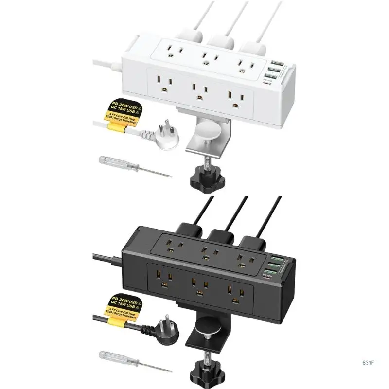 

Desk Power Socket Removable Clamps Socket with USB C Desk Clamps Power Strips 6 Outlet Desktop Mount Power Stations