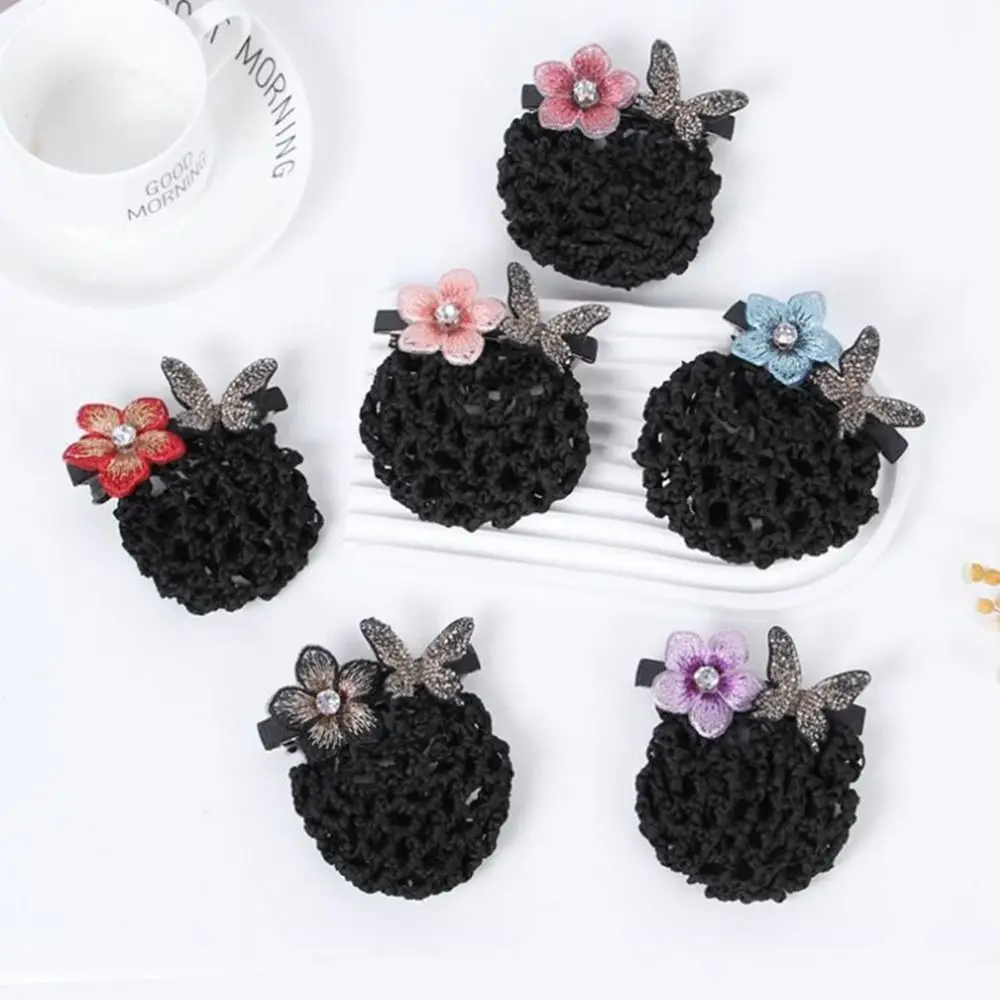 

Clip Butterfly Rhinestone Flower Tassels Women Spring Clips Hairgrips Cover Net Professional Headdress Korean Bun Snood