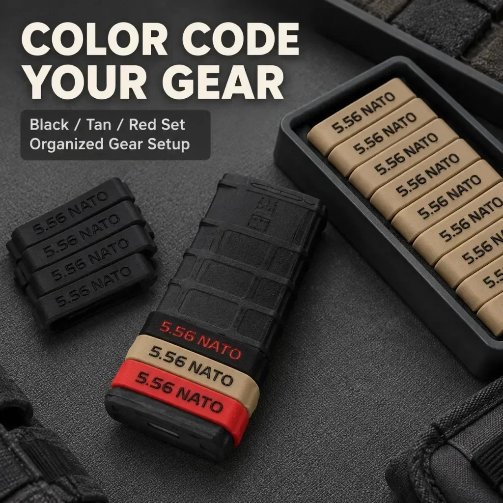 Tactical Magazine Marking Band 7.62x35mm 5.56 NATO 300 Blackout Recessed Letters Mag Marking Rubber Band Strips Identification