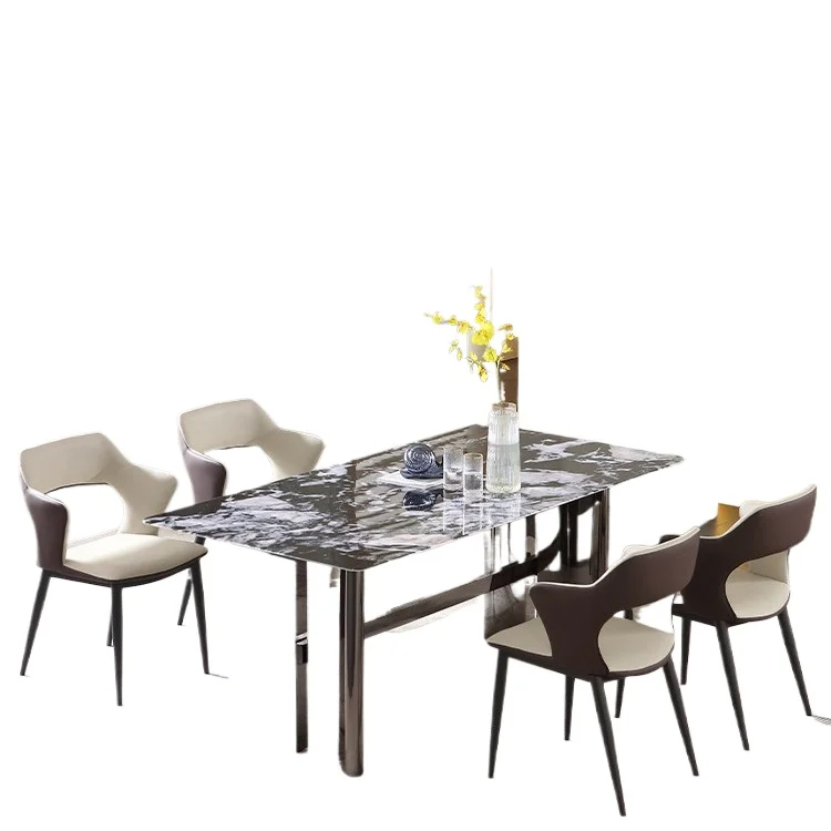 

Modern simple marble rock slab dining table and chair combination small apartment household luxury stone restaurant dining