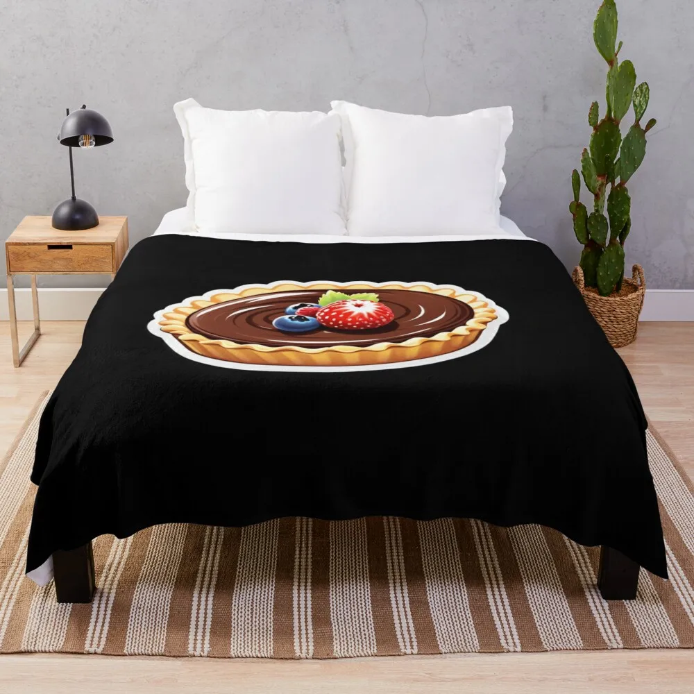 cute cartoon chocolate tart with strawberry and blueberry Throw Blanket Decorative Sofas Decoratives Blankets