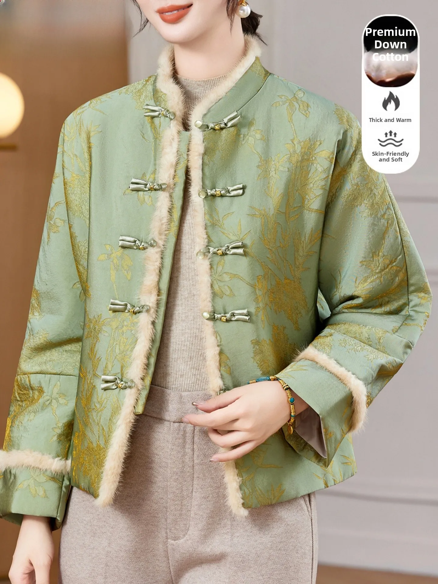 

New Chinese Sle Winter Cotton Jaet Women's Warmth Outerwear Middle-Aged And ly Autumn And Winter Polyester Fiber