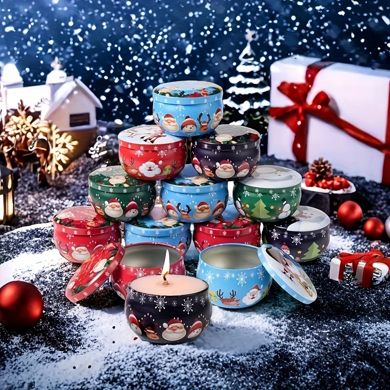 10 Stück festliche Weihnachtskerzengläser – Metalldose, 2,2 Unzen, perfekt für die Kerzenherstellung, Dekorationen, Partys und Geschenkgläser – Detail 3