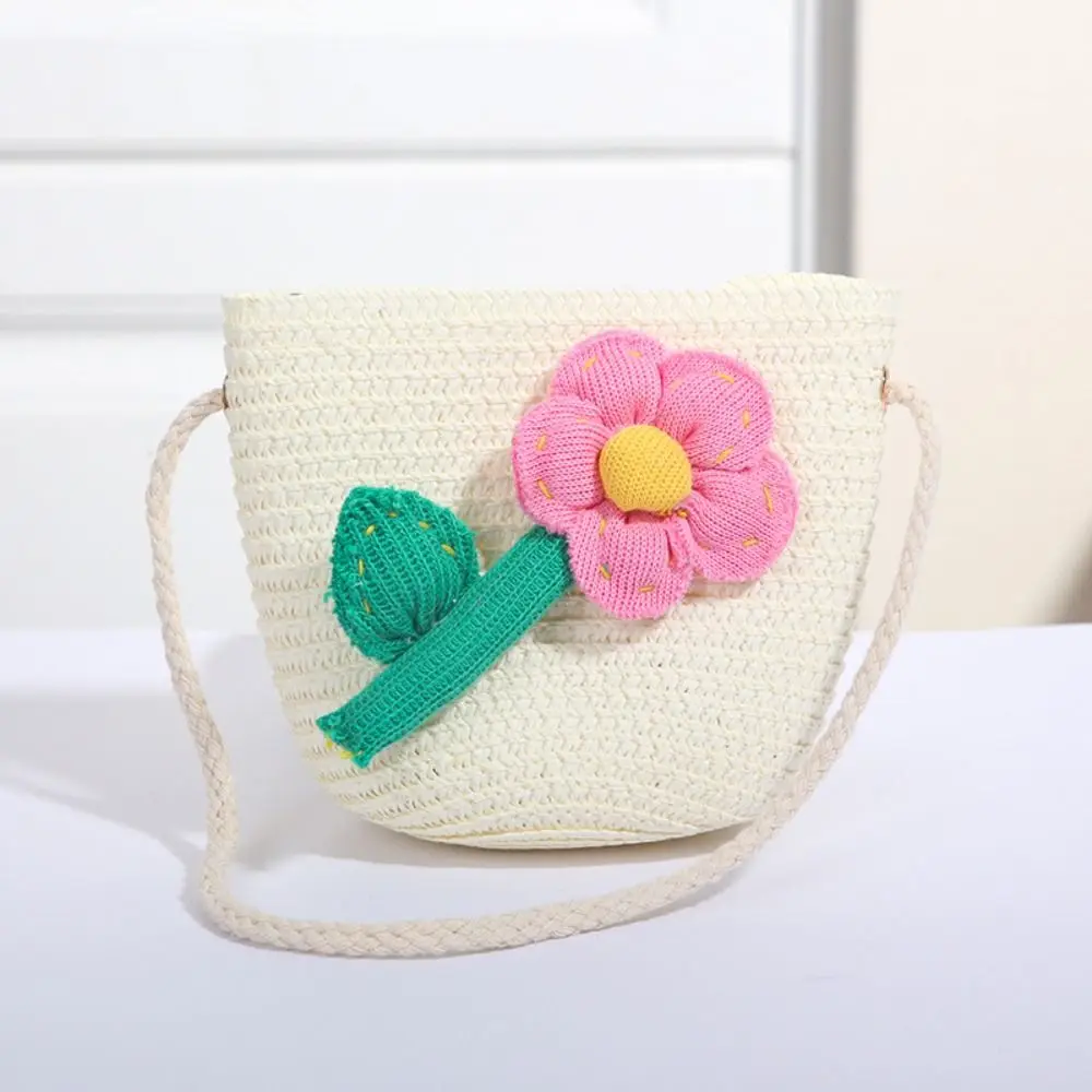 Flower Girl Straw Bag Summer Beach portamonete intrecciato a mano borse a tracolla per bambini Zipper Photo Props borsa a tracolla