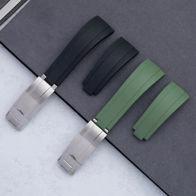 

20mm Cutable Rubber Watchband For Rolex Strap For Daytona Submariner GMT Explorer 2 Yacht-Master Slider Buckle