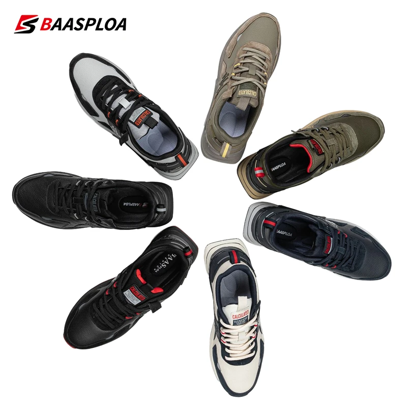 Baasploa Brand Men Fashion Leather Waterproof Casual Shoes Non-Slip Wear-Resistant Running Shoes Breathable Lightweight Sneakers