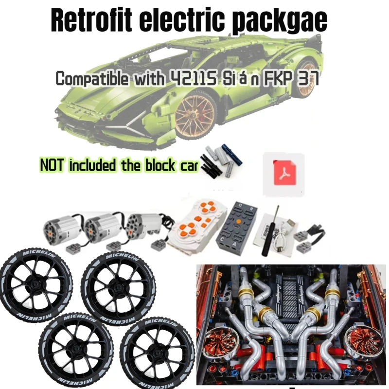 Refitted Engine RC LED Light Set Remote Control Motor Accessories Compatible LEGO 42115 Lamborghinii Sian FKP37 Building Blocks