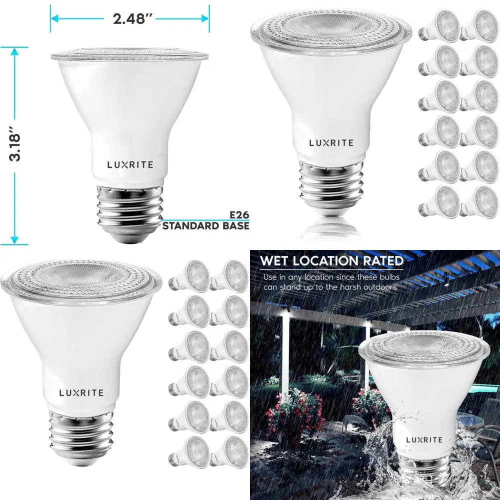 

Светодиодные лампы-прожекторы PAR20, аналог 7W/50W, 5000K дневной свет, с регулировкой яркости, 500 люмен, для внутреннего/наружного использования, влагозащищенные, цоколь E26, сертификация UL