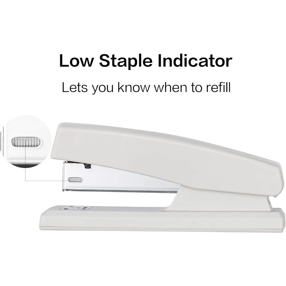 스테이플러, 640개 스테이플이 포함된 데스크탑 스테이플러, 사무용 스테이플러, 25페이지 용량, 흰색
