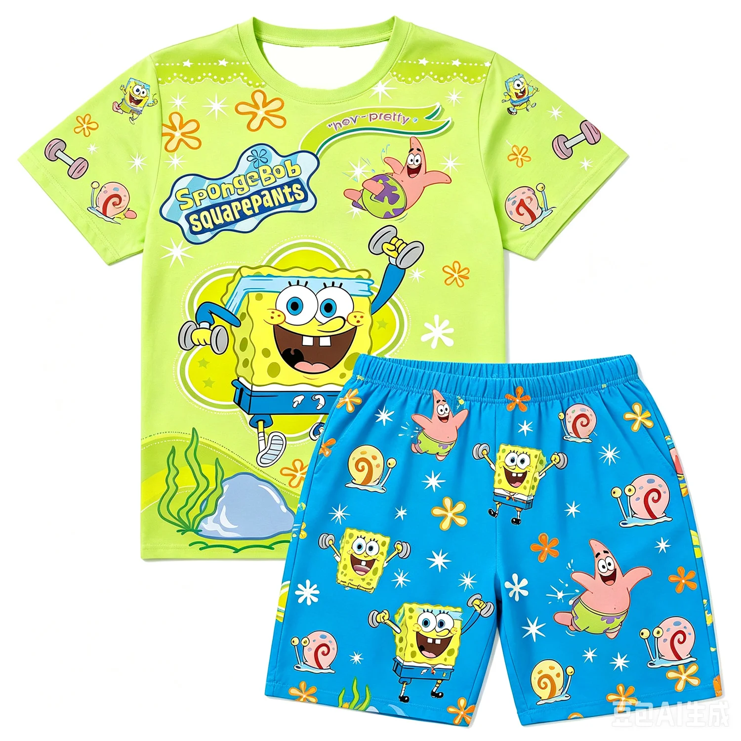 Ocean Jellyfish Flower SpongeBob Loose Pyjama-Set für Männer, Frauen, Kinder, Anime-Fans, weicher, bequemer Alltags-Loungewear-Anzug
