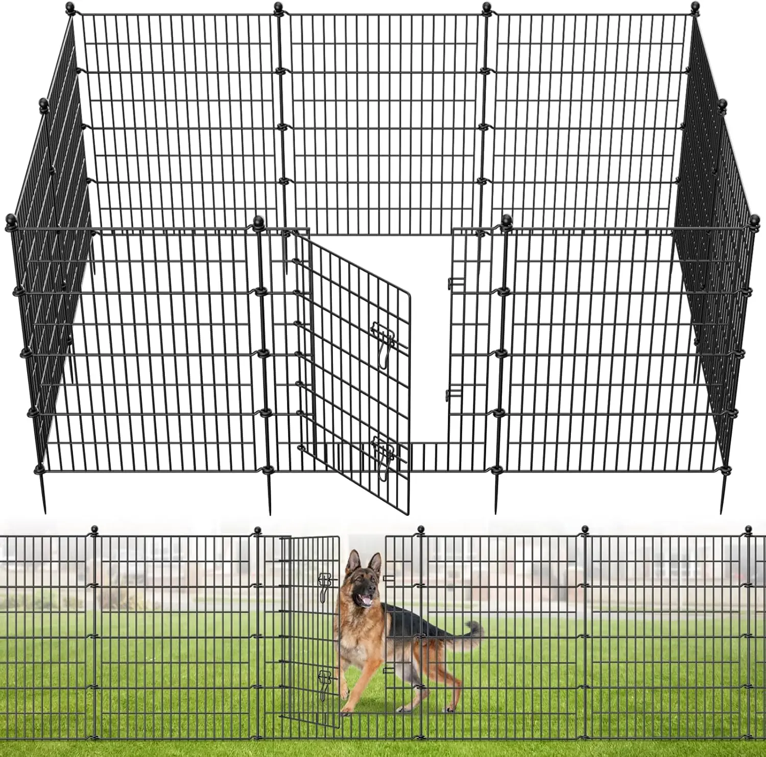 

10-Panel No-Dig Garden Fence with Gate, 40"H x 23.6'L Rustproof Metal Wire for Yard, Patio, Flower Bed