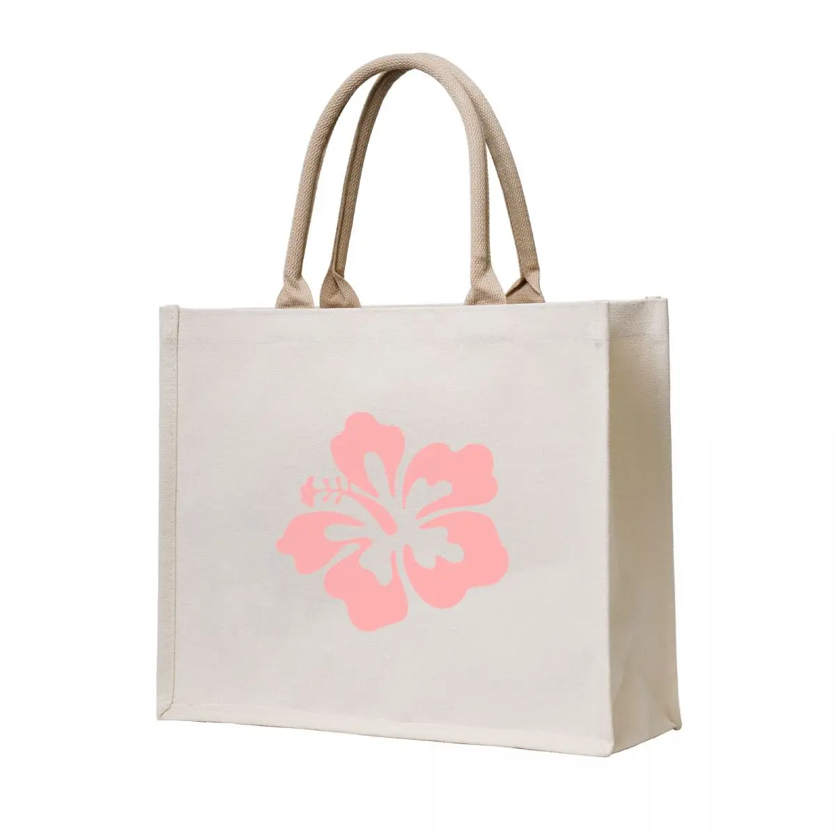 Bolso de mano estético con flor de hibisco rosa, bolso de lona ecológico, bolso de compras portátil