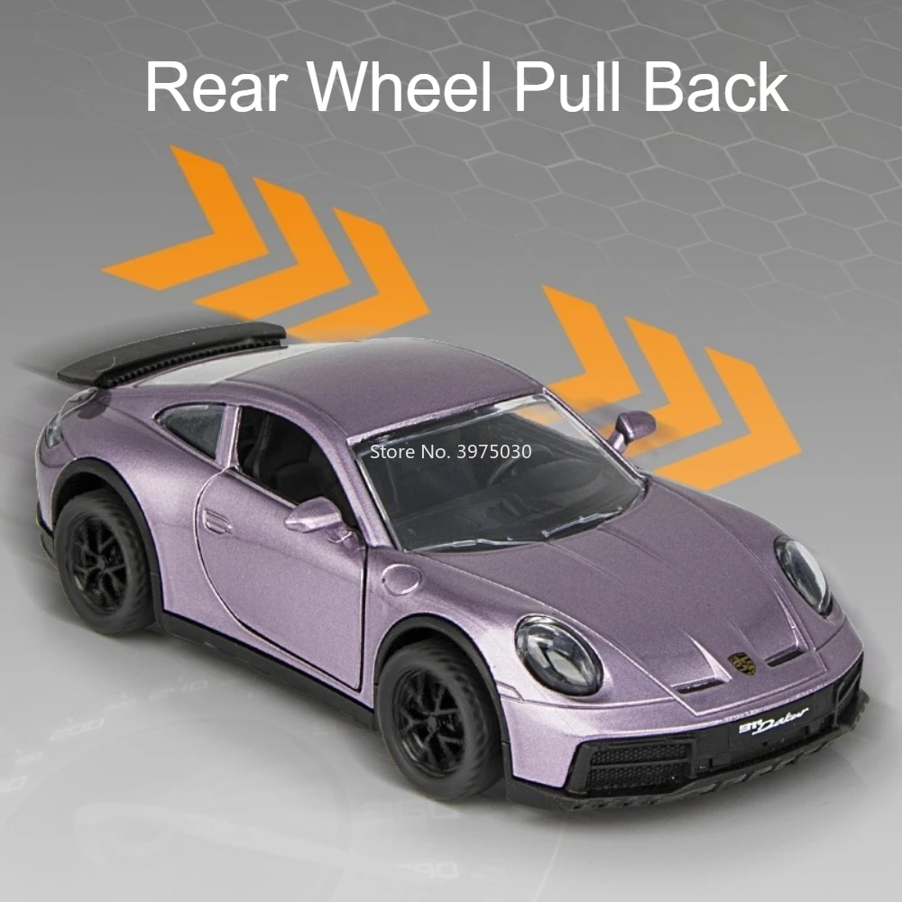 Scala 1:32 Porsche 911 Giocattoli in lega Modelli di auto della polizia con tirare indietro Musica leggera Veicoli in miniatura Bambini Regali per bambini