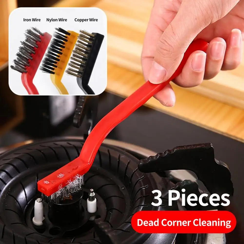 3Pcs Wire Brush Stainless Steel Brush Brass Cleaning Brush Polishing Rust Remover Burring Cleaning Brushes Kitchen Supplies