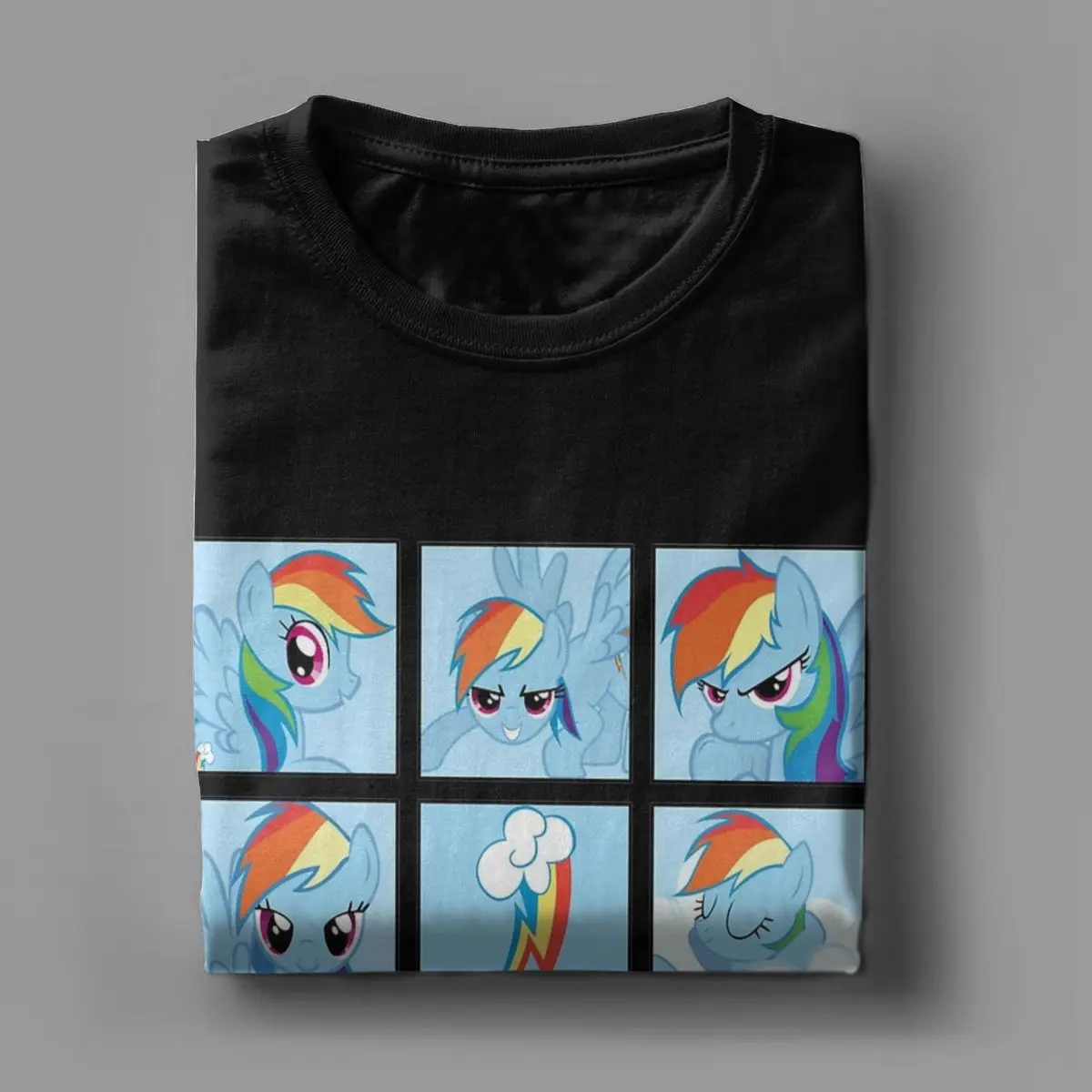 Funny Faces Of Rainbow Dash T-Shirt for Men Crew Neck Pure Cotton T Shirts Mlp Short Sleeve Tees Gift Idea Clothes