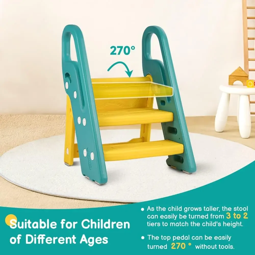 Toddler Step Stool for Bathroom Sink, Adjustable 3 Step Stool for Kids Toilet Potty Training Stool with Handles, Child Kitchen C