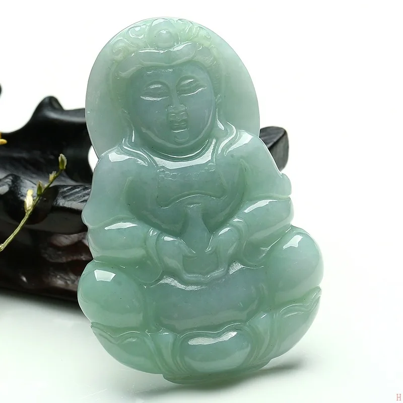 Burma Jadeite Ice Waxy Kinds Avalokitesvara Men's Guanyin Bodhisattva Jade Pendant Send Certificate