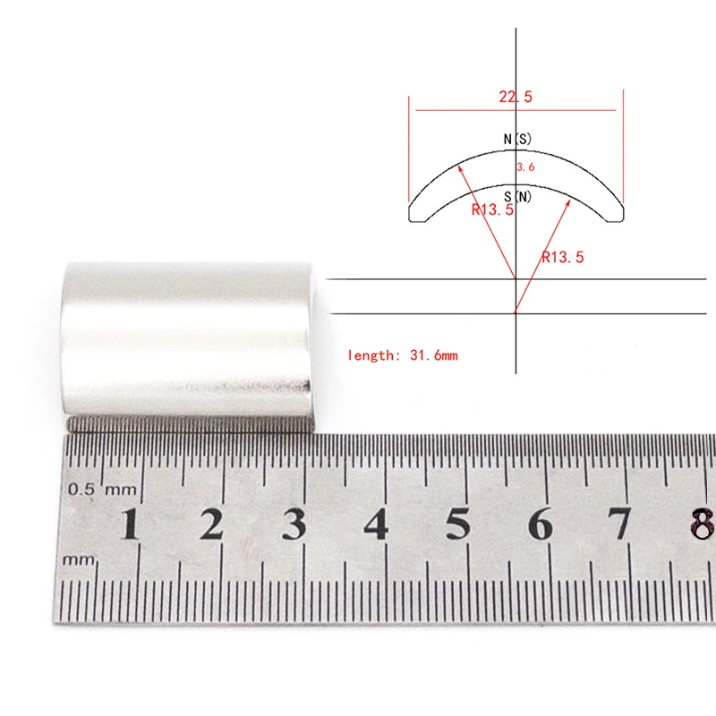 2PCS/Lot NdFeB Water Pipe Filter Arc Segment R13.5xW22.5xL31.6mm Neodymium Water Soften Magnetic Segment for Motor 460 or 480