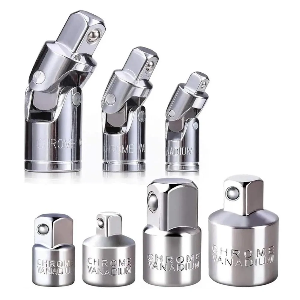 

7 Pcs Adapter Universal Joint Socket CRV Steel Extension Socket Wrench Set Bendable 1/4" 3/8" 1/2" Drive Socket Converter