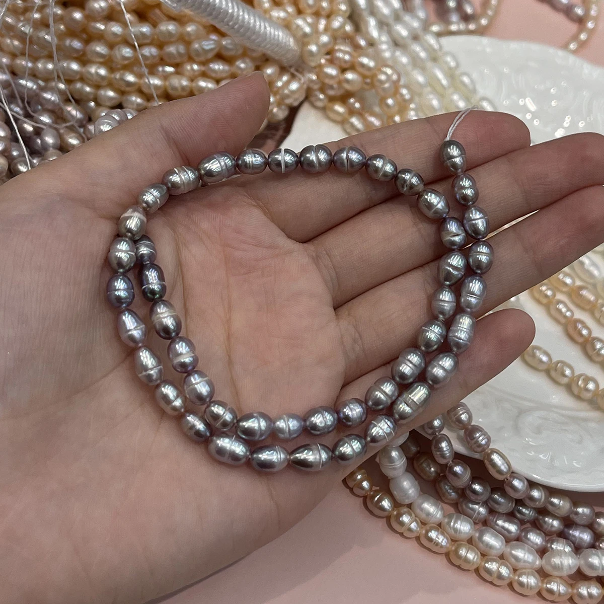 Eine DIY-Reisperle aus natürlichem Süßwasser, 5-6mm, für die Schmuckherstellung, DIY-Halsketten, Armbänder, Ketten, Ohrringe, Zubehör. – Detail 4